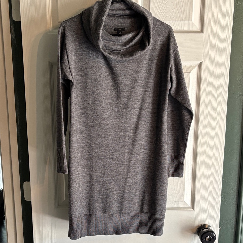 Ann Taylor 100% Wool Charcoal Turtleneck Sweater Dress